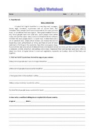 English Worksheet: Meals in Britain - English Breakfast