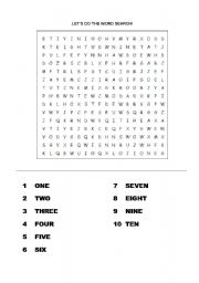 English Worksheet: numbers word search