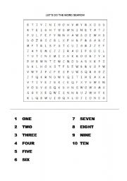 English worksheet: numbers word search