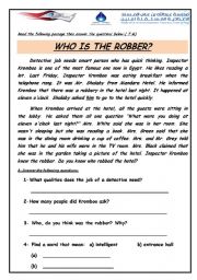 English Worksheet:  READING : WHO IS THE ROBBER?
