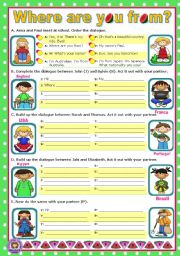 English Worksheet: Where are you from?  -  Countries and nationalities  -  Short dialogues to act out