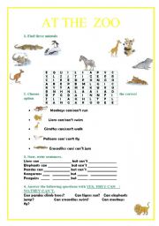 English Worksheet: AT THE ZOO