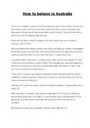 English Worksheet: Australian Studies- Culture and Society True/Falso