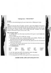 English Worksheet: Who is who game - Shakespeare