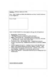 English worksheet: Gandhi Obituary writing frame