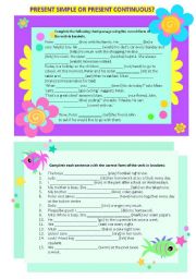 English Worksheet: Present simple or present continuous tense?