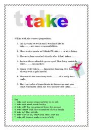 English Worksheet: phrasal verbs- take + key