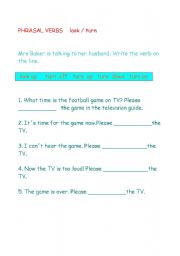 English worksheet: phrsal verbs look /turn