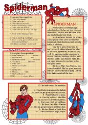 English Worksheet: SPIDERMAN - READING + COMPREHENSION QUESTIONS (The Simple Present Tense) (editable)