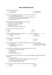 English Worksheet: Bravehart Movie Quiz