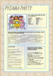 English Worksheet: PYJAMA PARTY