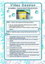 English Worksheet: Video Session - SPONGEBOB - Boating School - Talking About Driving and Traffic (2 pages)