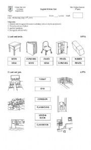 English Worksheet: test School objects and places