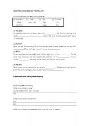 English Worksheet: shopping expressions & role-plays