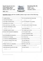 English Worksheet: question tag