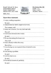 English Worksheet: reported speech