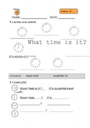 English worksheet: WHAT TIME IS IT?