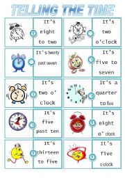 English Worksheet: Telling the time dominoes. First Set