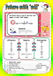 English Worksheet: Future With Will ( 2 pages /  5 Exercises )