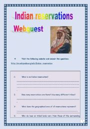 INDIAN RESERVATIONS WEBQUEST (10 tasks - 5 pages - with KEY)