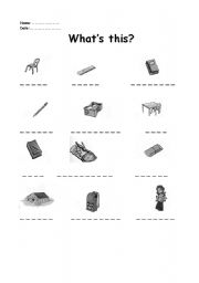 English Worksheet: School Vocabulary