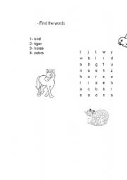 English worksheet: find the animals