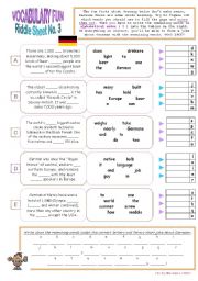 English Worksheet: RIDDLE SHEET NO. 3  TOPIC: FUN FACTS ABOUT GERMANY  READING AND WRITING ACTIVITY