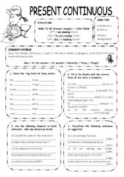 English Worksheet: PRESENT CONTINUOUS EXERCISES