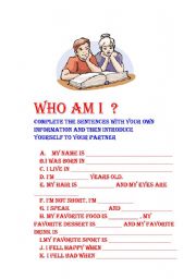 English Worksheet: WHO AM I ?