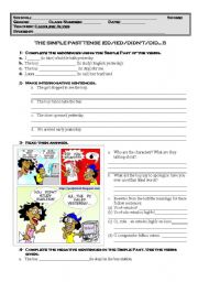 English Worksheet: The Simple PAst tense and some reading