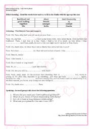 English Worksheet: Listening activity - First boyfriend