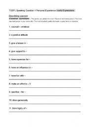 English worksheet: Common expressions for TOFEL Speaking question 1 