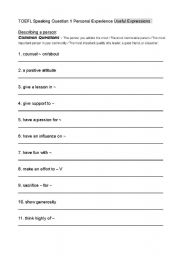 English Worksheet: Common expressions for TOFEL Speaking question 1 
