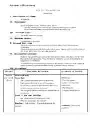 English Worksheet: Lesson plan for 10th graders_The World Cup_reading