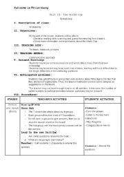 English worksheet: Lesson plan for 10th graders_The World Cup_reading