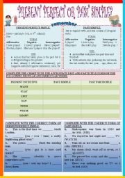 English Worksheet: PRESENT PERFECT OR PAST SIMPLE? B&W+KEYS included