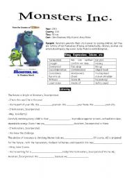 English Worksheet: Monsters, Inc.