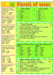 English Worksheet: PLURAL S  OF NOUNS ( FULLY EDITABLE- CLEAR EXPLANATION AND USEFUL EXERCISES)