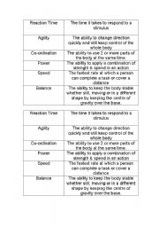 English Worksheet: Components of Fitness Matching Task