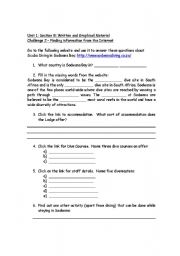 English Worksheet: Finding out about Sodwana Bay