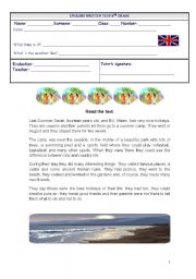 English Worksheet: My last summer holidays