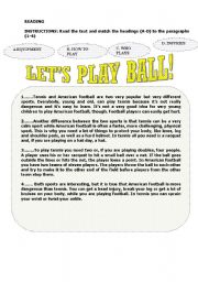 English worksheet: Lets play ball!