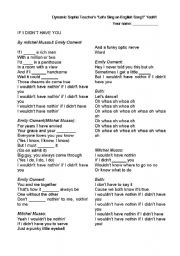 English Worksheet: If Conditional Exercise with a Song, 