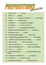 English Worksheet: PREPOSITIONS- at/ on/ in + KEY