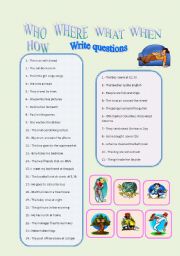 English Worksheet: Who, Where, What, When, How