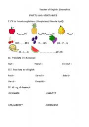 English worksheet: fruit and vegetables