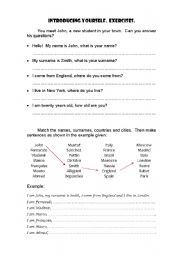 English Worksheet: Introducing yourself.  Exercises