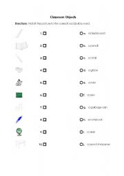 English Worksheet: Classroom Objects