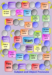 English Worksheet: Subject and Object Pronouns Board Game
