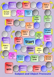 English Worksheet: Subject and Object Pronouns Board Game